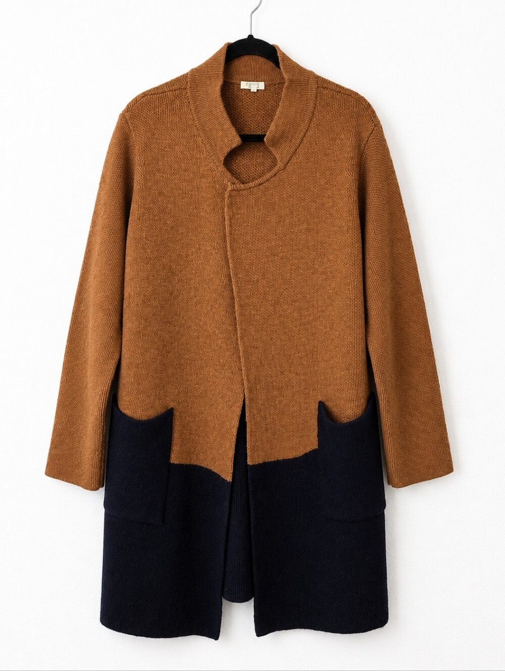 Oriana Italy Wool Cardigan Colorblock Long Open Sweater Coat Pockets Large